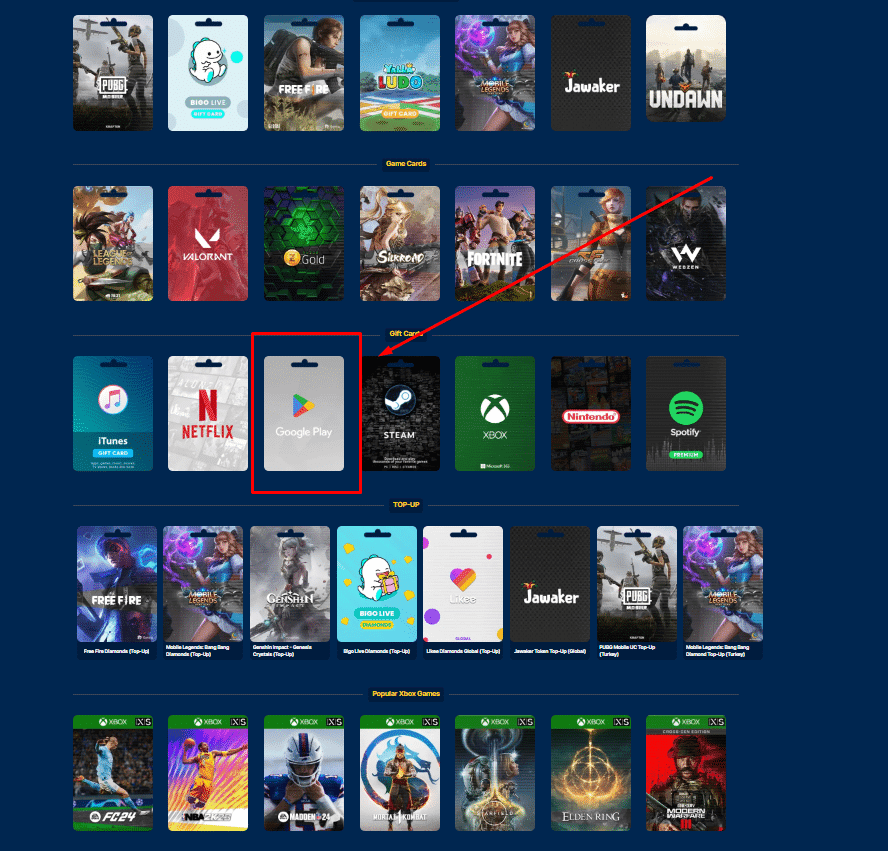 شراء بطاقة جوجل بلاي 10 دولار من موقع mtcgame بالخطوات 2 اختيار طريقة الشحن المناسبة