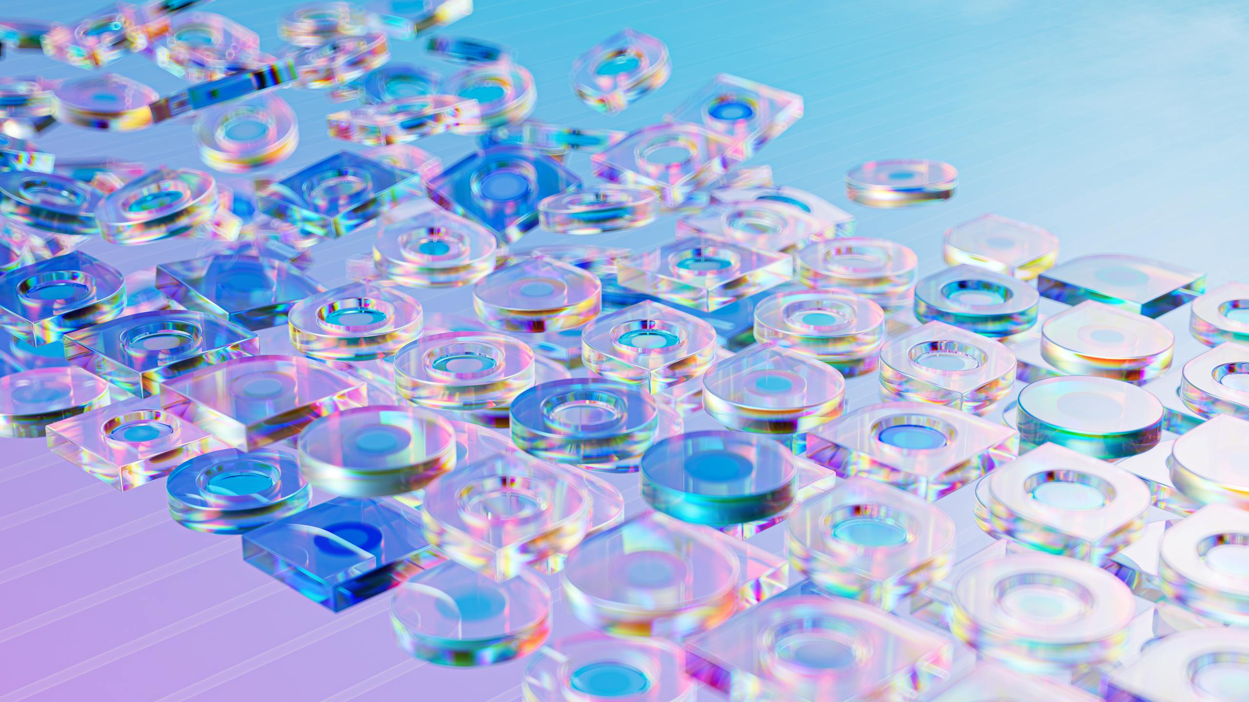 إنشاء وتصميم فيديوهات كرتون كاملة بالذكاء الاصطناعي من الهاتف مجانًا من البداية للنهاية 1 Vibrant holographic glass objects creating a futuristic abstract design.
